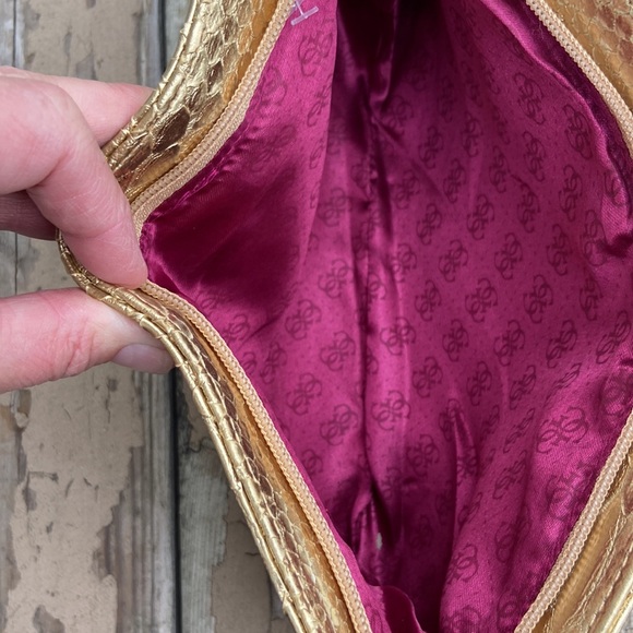 Guess Snake Skin inspired Gold Clutch, Bright Pink interior Disco Retro vibes - Picture 6 of 8